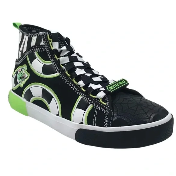 🐍Beetlejuice High-Top Sneakers Black Green Men’s Lace-Up Shoes Size 8
